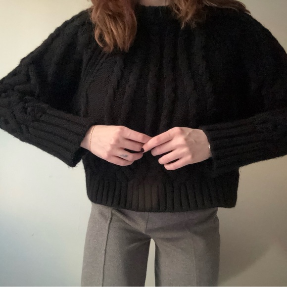 FINAL PRICE • ZARA black heavy chunky knit sweater with pom details - Picture 3 of 7